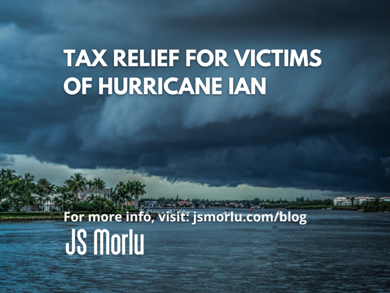 A visual representation of Hurricane Ian, highlighting tax relief measures for affected individuals and businesses post-disaster.