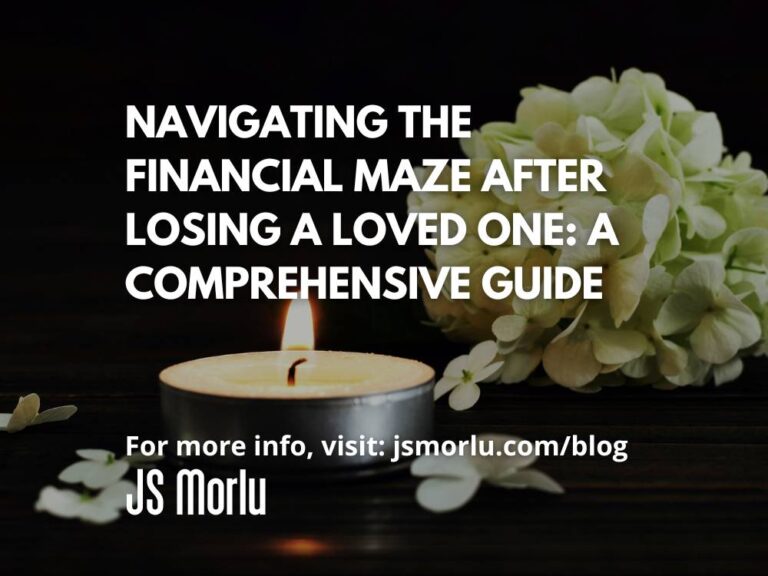 Funeral flowers and a candle, symbolic and serene, arranged on a dark background - Financial Maze After Losing A Loved One.